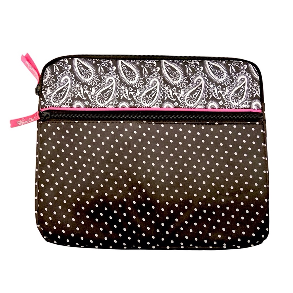 PAMPERED CHEF Tablet Case - Padded Black Pink Polka Dot Paisley Zip Pouch ipad - Picture 7 of 8